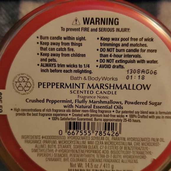 Bath and Body Works Peppermint Marshmallow Candle - Picture 4 of 4